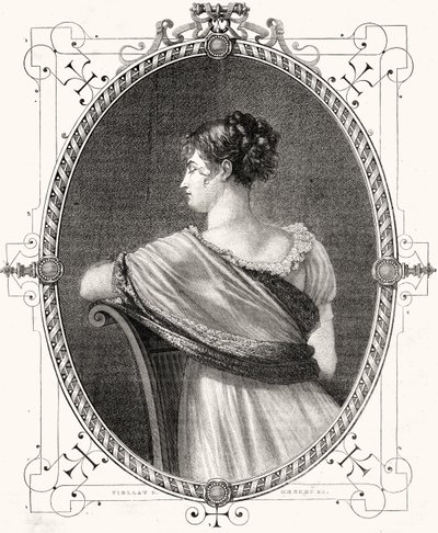 Porträtt av Madame Recamier (1777-1849) graverad av Antoine Auguste Ernest Hebert (1817-1908) av Eugene Joseph Viollat
