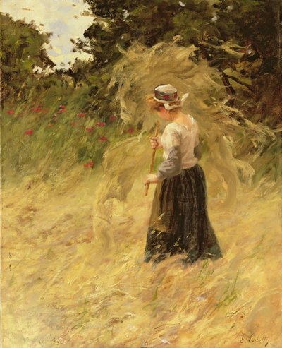 En flicka som skördar hö, 1800-tal av Eugene Leon Labitte