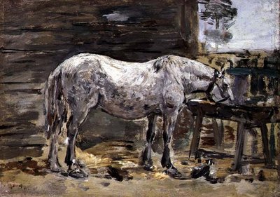 A Horse Drinking, ca 1885-90 (olja på panel) av Eugene Louis Boudin