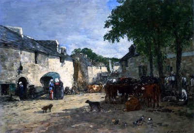Boskapsmarknad i Daoulas, Bretagne av Eugene Louis Boudin