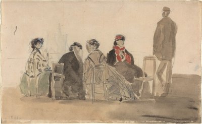 Fyra damer sittande i Trouville, 1866. av Eugene Louis Boudin