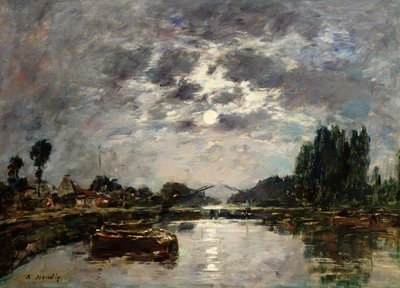 Månsken, Canal de St. Valery, 1891 av Eugene Louis Boudin