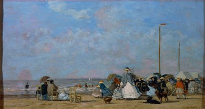 På Trouville Beach, av Eugene Boudin, målning av Eugene Louis Boudin