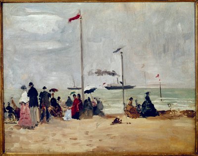 På stranden i Trouville, Normandie (olja på duk av Eugene Louis Boudin