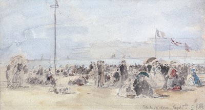 People on the Beach, Trouville, 1866 (wc & grafit på papper) av Eugene Louis Boudin