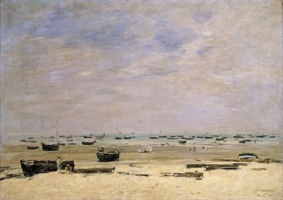 Flodpråmar vid lågvatten; Berck le Rivage a Maree Basse, 1882 av Eugene Louis Boudin