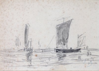 Segelbåtar på havet (tvätt och grafit på papper) av Eugene Louis Boudin