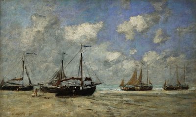 Scheveningen, Boat Run på grund vid stranden; Scheveningen, Fartyg strandade på Greve, 1875 av Eugene Louis Boudin