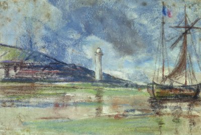 Fyren i Honfleur (pastell på papper) av Eugene Louis Boudin