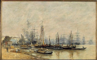 Hamnen i Bordeaux Fartyg på Garonne. Målning av Eugene Louis Boudin (1824-1898) 1874 Sön. 0,41x0,65 m Paris, musee d