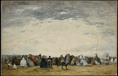 Semesterfirare på stranden i Trouville av Eugene Louis Boudin