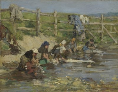 Tvättkvinnor vid floden. Omkring 1885-90 av Eugene Louis Boudin