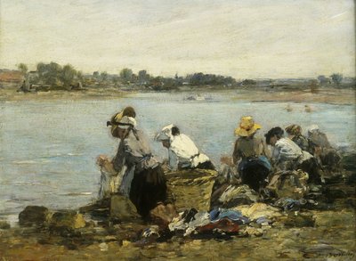 Tvättkvinnor vid vridmomentet; Tvättkvinnorna på La Touque, av Eugene Louis Boudin