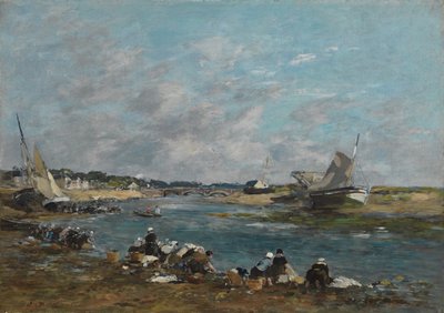 Tvättkvinnor på stranden av floden Touques; Tvättkvinnor på en av armarna på La Touques, 1866 av Eugene Louis Boudin