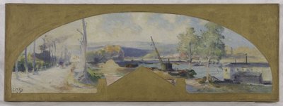 Skiss till rådhuset i Issy-les-Moulineaux: La Seine à Issy-les-Moulineaux, ca 1901 (olja på duk) av Eugene Louis Gillot