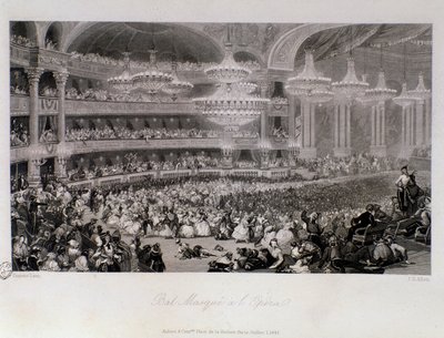 Bollmask anordnad på Opera de Paris. Gravyr av Eugene Louis Lami (1800-1890) 1843 Privat samling av Eugene Louis Lami