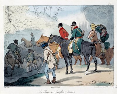 Galtjakt. Illustration av boken "La vie de chateau"". Gravyr av Eugene Louis Lami (1800-1890) av Eugene Louis Lami