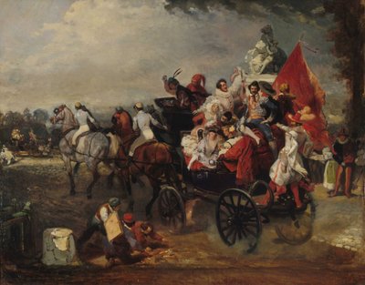 Karnevalsscen, Place de la Concorde, 1834. av Eugene Louis Lami