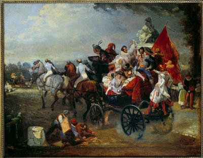 Karnevalsscen i Paris, Place de la Concorde 1834. Målning av Eugene Louis Lami (1800 - 1890) av Eugene Louis Lami