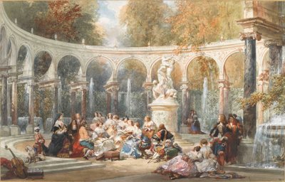 Sällskap vid Bosquet de la Colonnade i Versailles trädgård. av Eugene Louis Lami