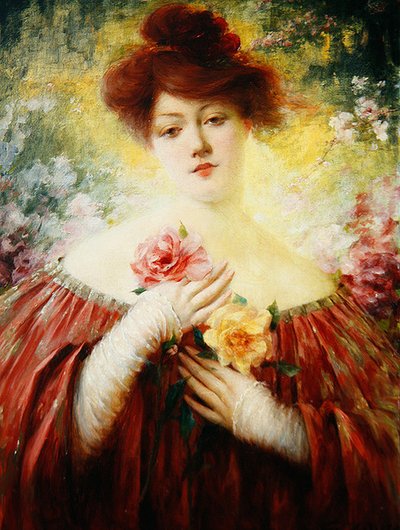 Flicka med rosor, ca 1900 (olja på duk) av Eugene Louis Leopold Tripard Zigliara