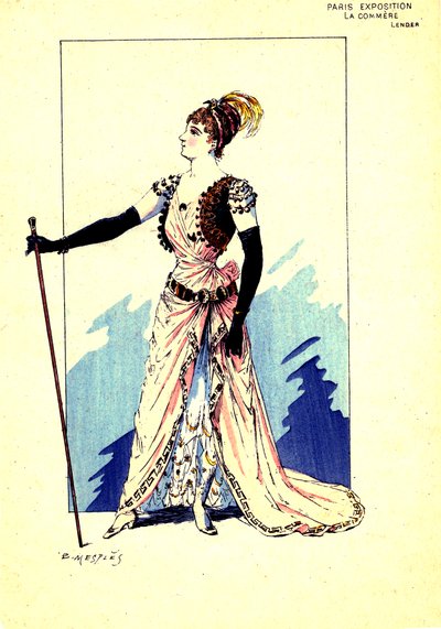 Kostym till pjäsen "The Gossip". 1889 (gravyr) av Eugene Mesples