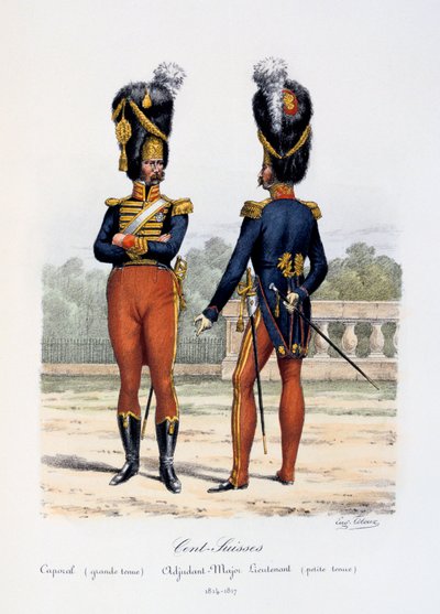 Cent-Suisses, Corporal helklänning, Adjudant-Major Löjtnant klä av sig, 1814-17 av Eugene Titeux