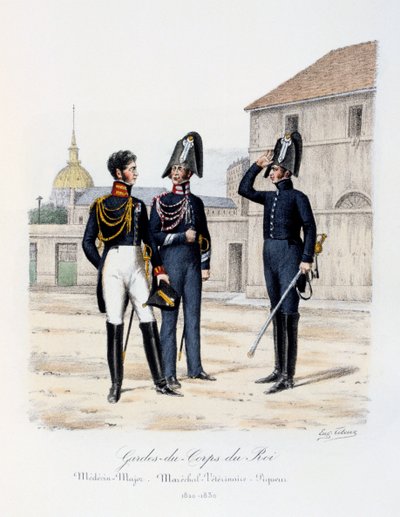 Kungens livvakter, läkare-major, marskalk-veterinär och pikör, 1820-30 av Eugene Titeux