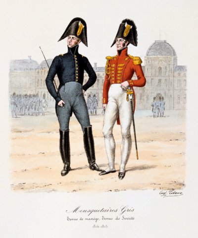 Grå musketörer, manegen och sällskapsklänning, 1814-15 av Eugene Titeux