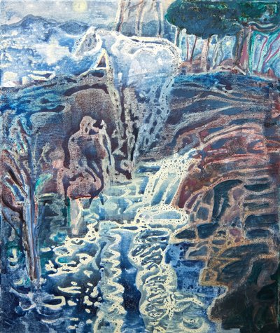 Dappling Moon, 2023 (olja, pigment, lera på duk) av Eugenie Vronskaya