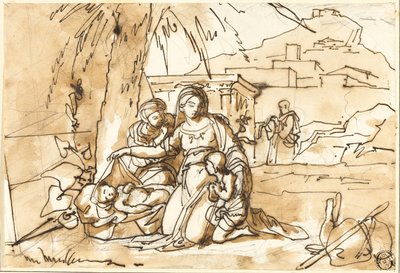 Madonna med barn, S:ta Anna och S:t Johannesbarnet, med S:t Josef i bakgrunden av Eugenio Agneni