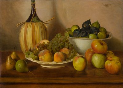 Stilleben med frukt (oljemålning på duk) av Eugenio De Giacomi