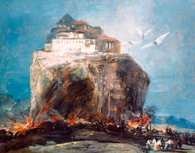 Stad på klippan, c1878-1918 av Eugenio Lucas Villamil