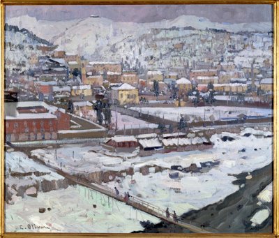 Vy över gener under snön, Italien (Vy över Genua under snön, Italien) Målning av Eugenio Olivari (1882-1917) Dim 73x85 cm Genes, Galleria d