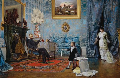 Familjen Fabricci, ca 1880, av Eugenio Scomparini (1845-1913), olja på duk, 68x187 cm, Italien av Eugenio Scomparini