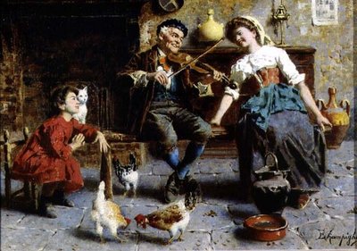 Old Man Playing the Fiddle (olja på linne) av Eugenio Zampighi