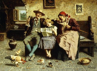 Läser nyheterna av Eugenio Zampighi