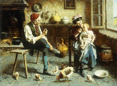 Den lyckliga familjen (olja på duk) av Eugenio Zampighi