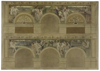 Skizze für einen der Einführungsräume des Hôtel de Ville de Paris: Le Travail. Les Réjouissances. La Charité, 1892 von Eugène-Martial Simas