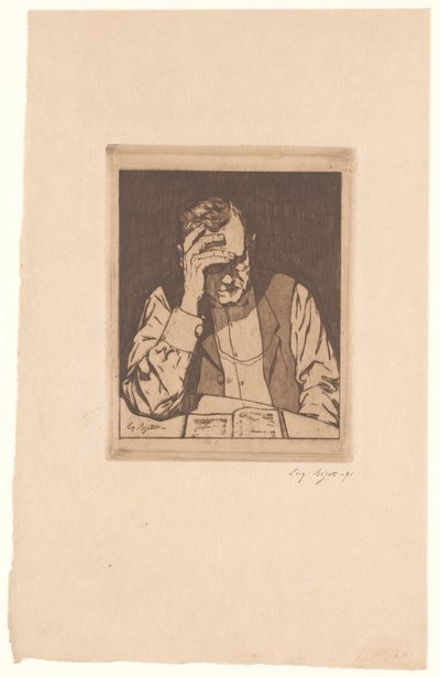 läsande man av Eugène Bejot (signed by artist)