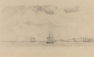 Kustlandskap med sjöfart av Eugène Boudin