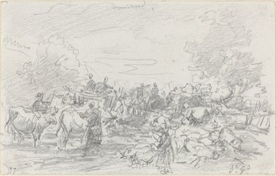 Flockar som korsar en bäck av Eugène Boudin