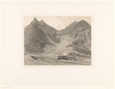 Berglandskap med hus i alpin äng av Eugène Cicéri (attributed to)