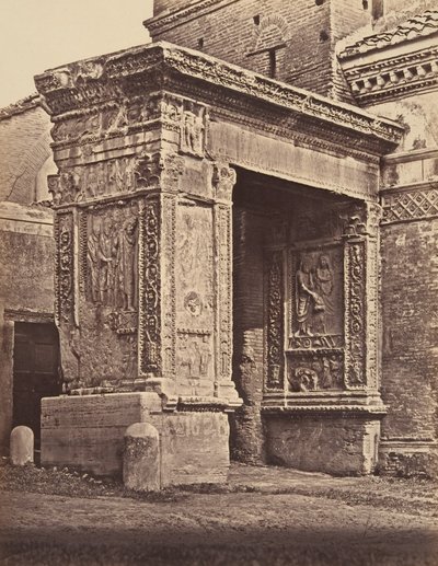 Argentariens båge, ställd mot kyrkan San Giorgio al Velabro, 1848-52. av Eugène Constant