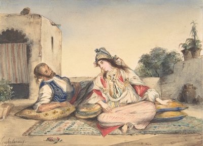 Ett marockanskt par på sin terrass, 1832. av Eugène Delacroix