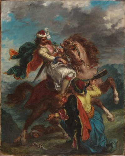 En turk kapitulerar för en grekisk ryttare av Eugène Delacroix