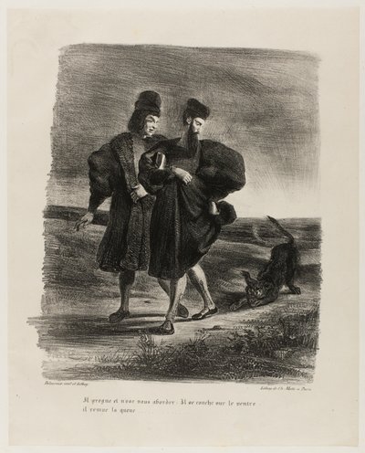 Faustswedish より、ファウスト、メフィストフェレス、プードル av Eugène Delacroix