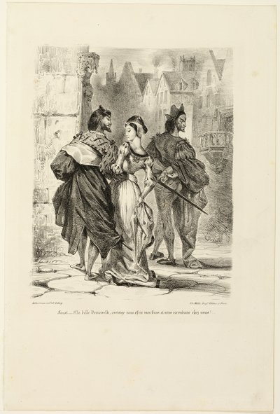 Faust försöker förföra Marguerite, från Faust av Eugène Delacroix