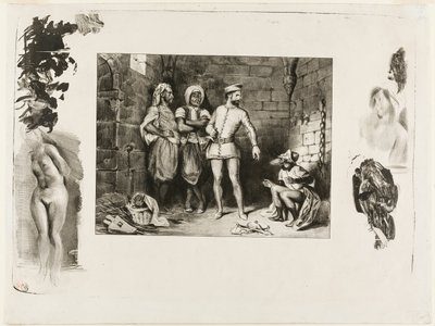 Fronte-boeuf och juden, från Ivanhoe av Eugène Delacroix