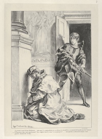 Hamlet försök att döda kungen, 1834-43., 1834-43. av Eugène Delacroix
